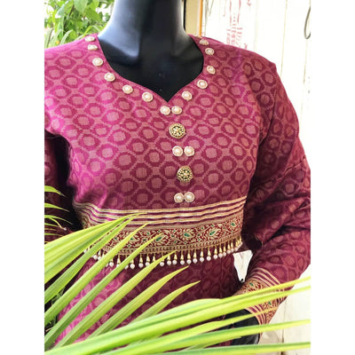 Wine Bhagalpuri Cotton Silk Anarkali