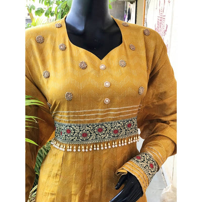 Yellow Bhagalpuri Cotton Silk Anarkali