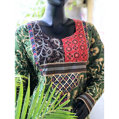 Green Gold Block Print Designer Kurti