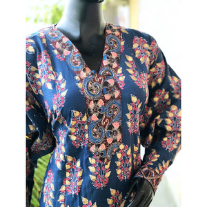 Blue Gold Block Print Designer Kurti