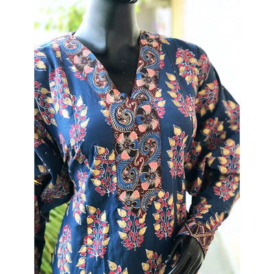 Blue Gold Block Print Designer Kurti