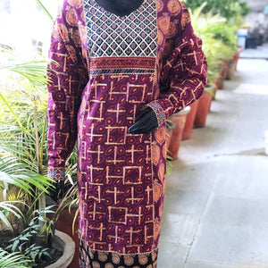 Purple Gold Block Print Designer Kurti