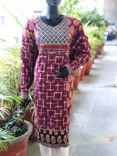Purple Gold Block Print Designer Kurti