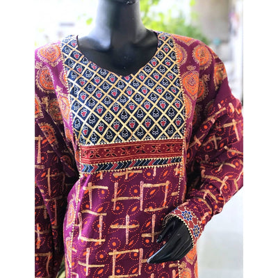Purple Gold Block Print Designer Kurti