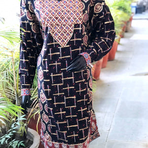 Black Gold Block Print Designer Kurti