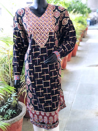 Black Gold Block Print Designer Kurti