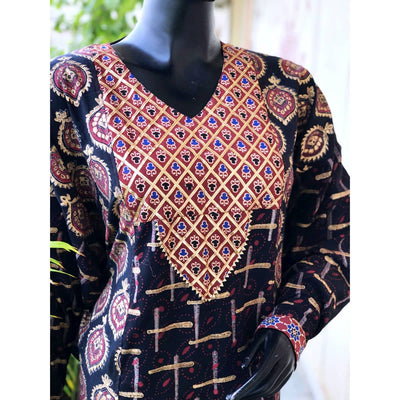 Black Gold Block Print Designer Kurti
