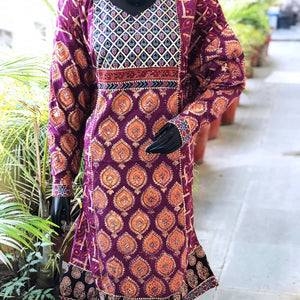 Purple Gold Block Print Designer Kurti