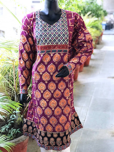 Purple Gold Block Print Designer Kurti