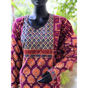 Purple Gold Block Print Designer Kurti