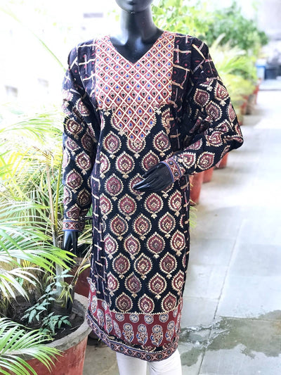 Black Gold Block Print Designer Kurti