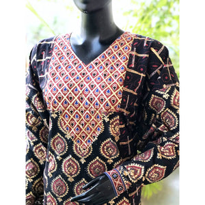 Black Gold Block Print Designer Kurti