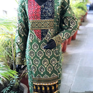 Green Gold Block Print Designer Kurti