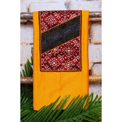 Orange Cotton Silk Mashru Patchwork Kurti with Kantha Patch