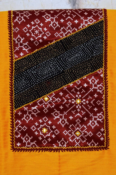 Orange Cotton Silk Mashru Patchwork Kurti with Kantha Patch