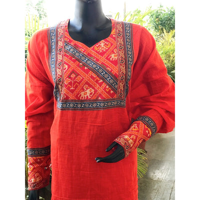 Red Patola Inspired Patchwork Kurti
