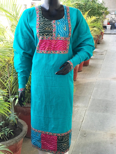 Blue Bandhani Inspired Sanganeri Patchwork Kurti