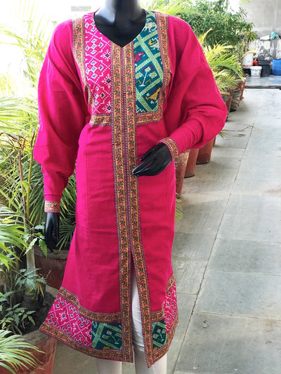 Pink Patola Inspired Sanganeri Patchwork Kurti