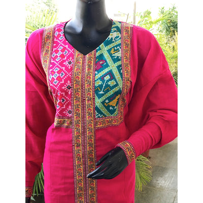 Pink Patola Inspired Sanganeri Patchwork Kurti