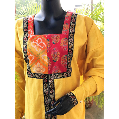 Yellow Patola Inspired Sanganeri Patchwork Kurti