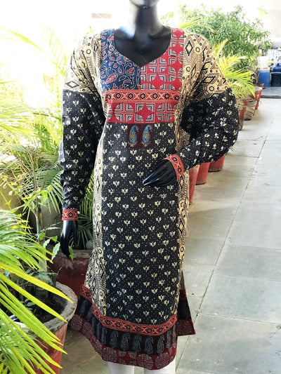Chikoo Ajrakh Cotton Designer Kurti