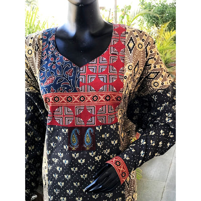 Chikoo Ajrakh Cotton Designer Kurti