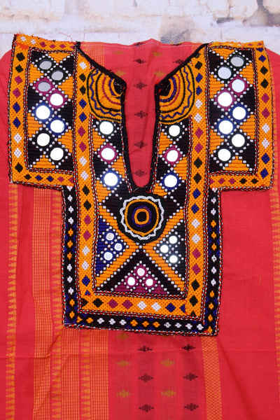 Red Cotton Kutch Old Work Kurti Fabric – alternate view