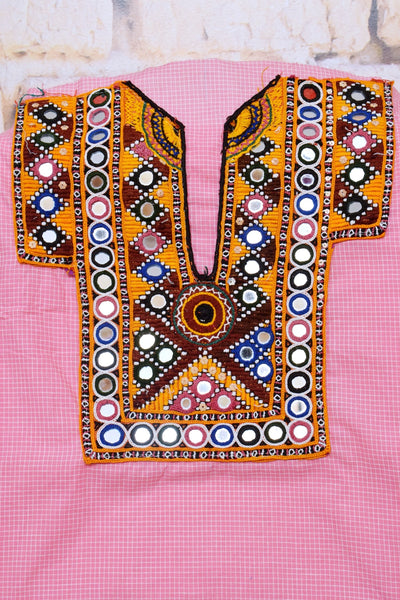 Pink Cotton Kutch Old Work Kurti Fabric – alternate view