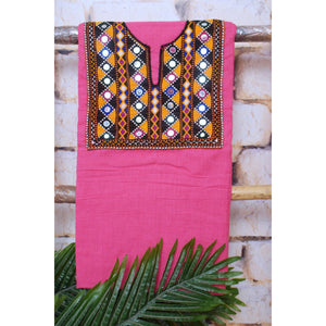 Pink Cotton Kutch Old Work Kurti Fabric