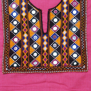 Pink Cotton Kutch Old Work Kurti Fabric
