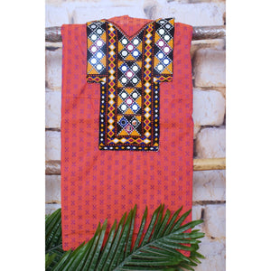 Red Cotton Kutch Old Work Kurti Fabric