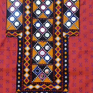 Red Cotton Kutch Old Work Kurti Fabric