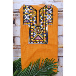Yellow Cotton Kutch Old Work Kurti Fabric
