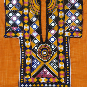 Yellow Cotton Kutch Old Work Kurti Fabric