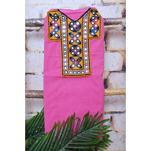 Pink Cotton Kutch Old Work Kurti Fabric