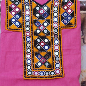 Pink Cotton Kutch Old Work Kurti Fabric