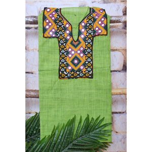 Green Cotton Kutch Old Work Kurti Fabric