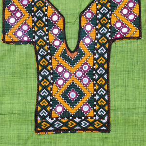 Green Cotton Kutch Old Work Kurti Fabric