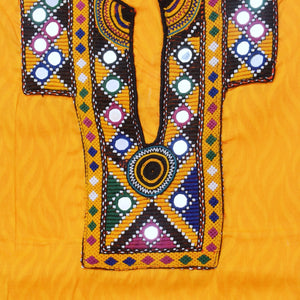 Yellow Cotton Kutch Old Work Kurti Fabric