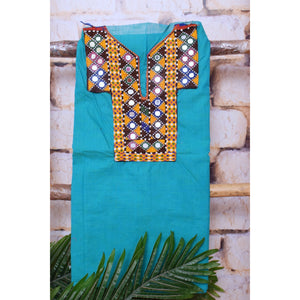 Sea Green Cotton Kutch Old Work Kurti Fabric