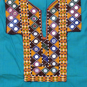 Sea Green Cotton Kutch Old Work Kurti Fabric