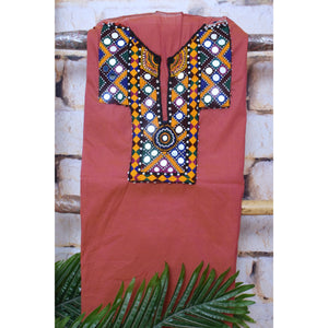Onion Pink Cotton Kutch Old Work Kurti Fabric