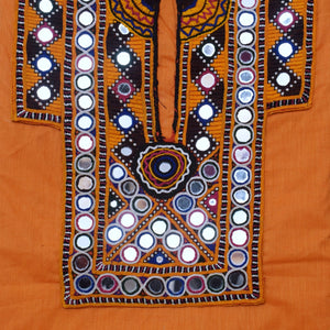 Yellow Cotton Kutch Old Work Kurti Fabric