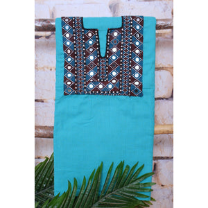 Blue Cotton Kutch Old Work Kurti Fabric
