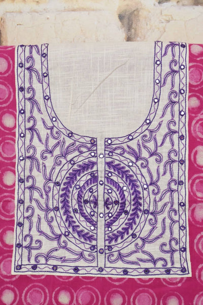 Pink Dabu Cotton Hand Embroidered Kurti Fabric