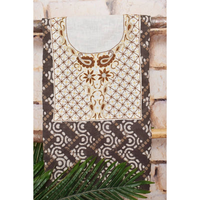 Grey Dabu Cotton Hand Embroidered Kurti Fabric