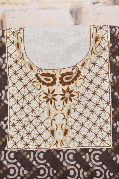 Grey Dabu Cotton Hand Embroidered Kurti Fabric