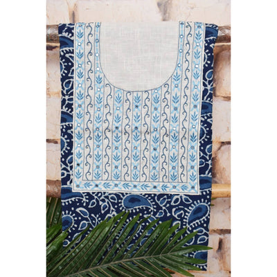 Indigo Dabu Cotton Hand Embroidered Kurti Fabric