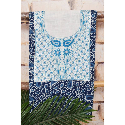 Indigo Dabu Cotton Hand Embroidered Kurti Fabric