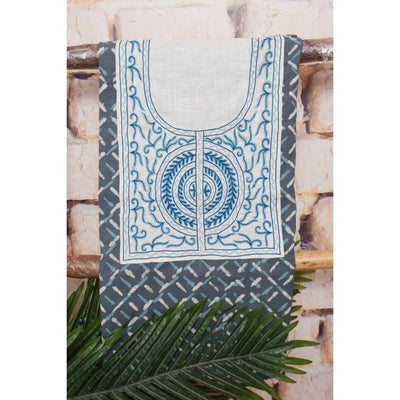 Grey Dabu Cotton Hand Embroidered Kurti Fabric